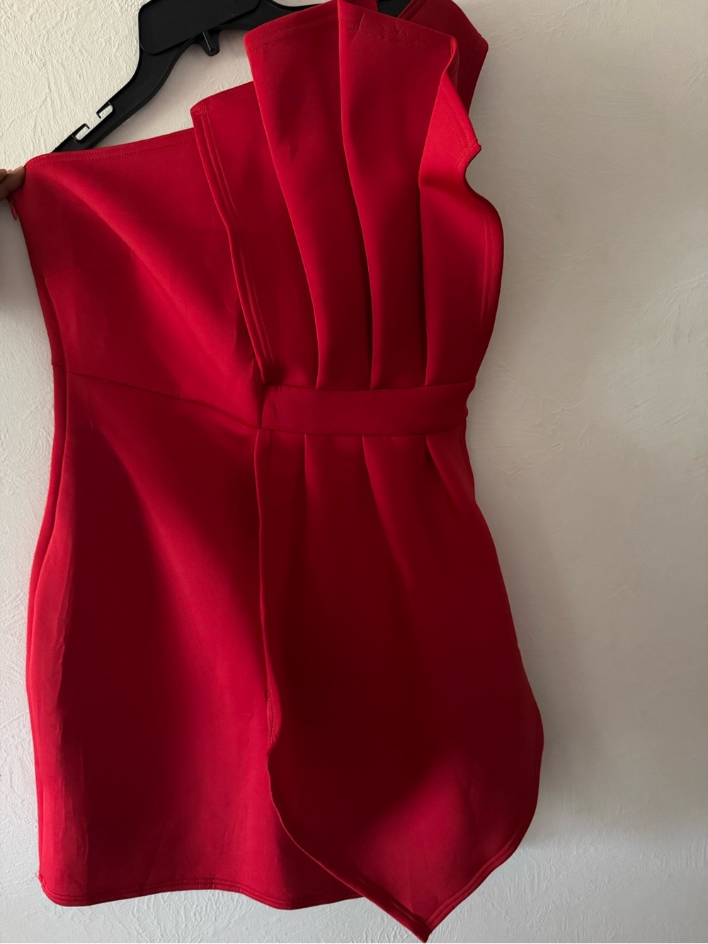 New York & Company Red One-Shoulder Pleated Cocktail Dress